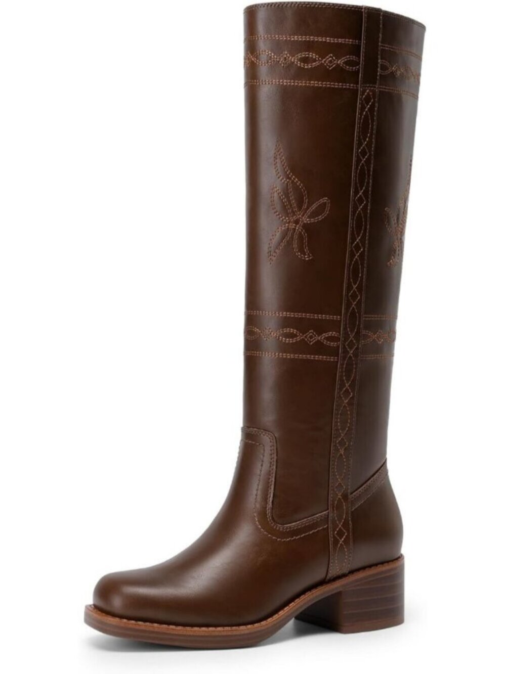 DREAM PAIRS Women's Dark Brown Knee High Boot Square Toe Pull On Tall Long Boot